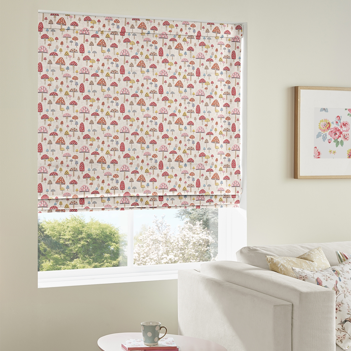 Product photograph of Cath Kidston Mini Mushrooms Multi Roman Blind from Choice Furniture Superstore.